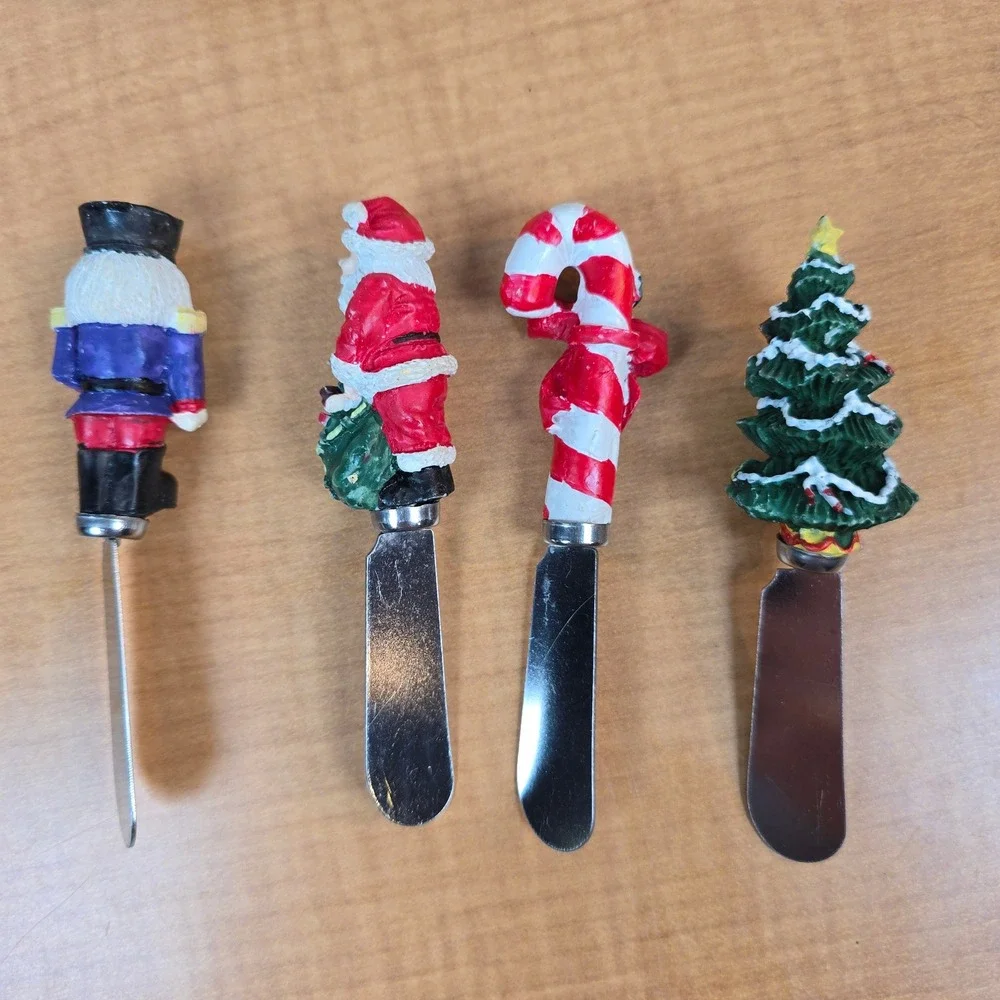 Boston Warehouse Christmas Set of 4 Spreaders Santa Toy Soldier Candy Cane 1996